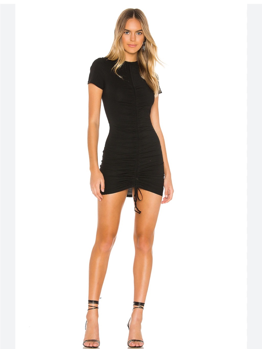 superdown Yasmine Black Small Ruched tie Short Sleeve Mini crewneck Dress